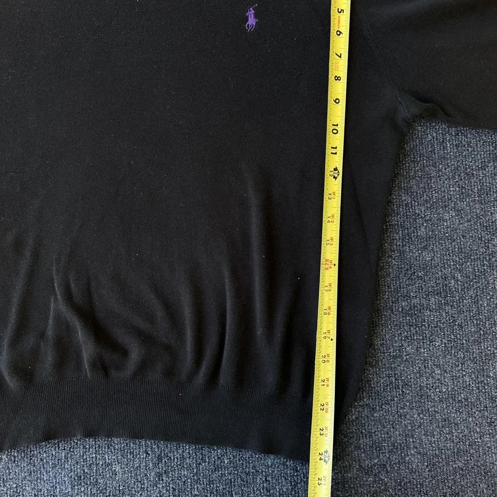 Polo Ralph Lauren Sweater Mens XL‎ Black V Neck Pima Cotton Purple Pony Logo